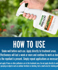 Dog And Cat Yard Repellent Ready To Use 32 Ounce Spray Keeps Pets And Strays From Marking, hand holding spray bottle over greenery