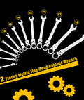 12 Piece SAE Flex Head Ratcheting Wrench Set, Heavy Duty Chrome Vanadium Steel Boss Grade Wrenches displayed on a black background