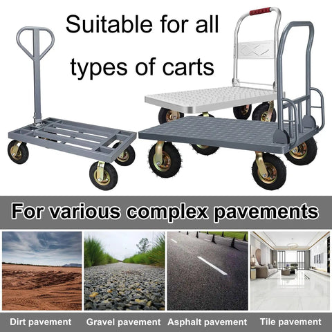 Bulletproof Rubber Caster Wheels For Yard Cart Trolley 2 Pack Swivel And Brake Casters on two utility carts suitable for various pavements.