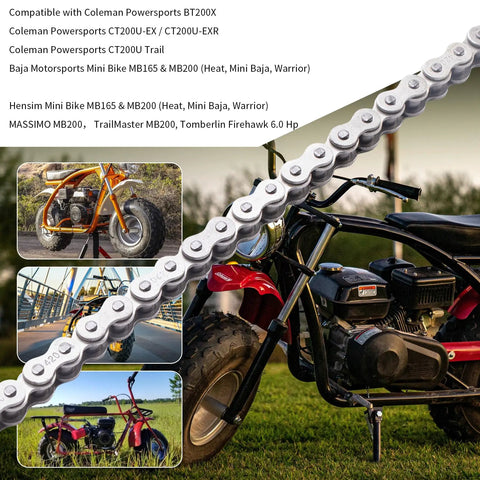 42 Link 420 Chain With Chain Breaker Fits Coleman CT200U CT200U EX BT200X Baja Warrior bikes displayed with mini bikes