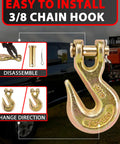 Three Eighths Inch Chain Hook Beefy Heavy Duty Grade Seventy Clevis Grab Hook For Trailer Towing Tow Chains Transport Use