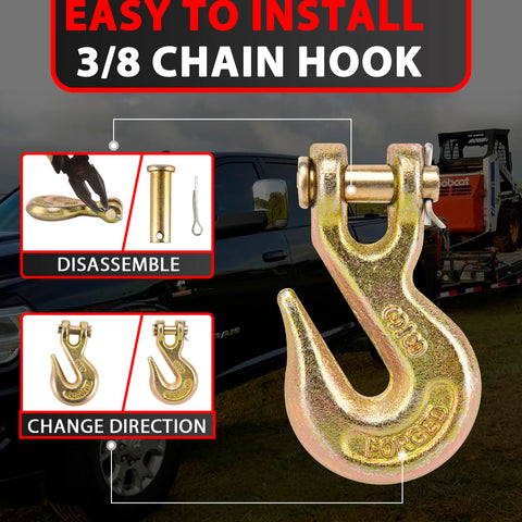 Three Eighths Inch Chain Hook Beefy Heavy Duty Grade Seventy Clevis Grab Hook For Trailer Towing Tow Chains Transport Use