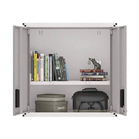 Open Heavy Duty Wall Mount Garage Cabinet With Lockable Two Doors Removable Shelf 44 Lb Capacity Ready To Assemble Metal Organizer