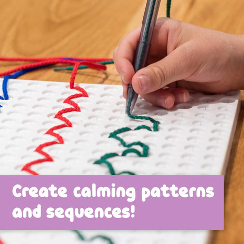 Child threading lace using Calm Down Threading Boards Set Of 2 For Sensory Play And Focus, Autism And ADHD Therapy Toy