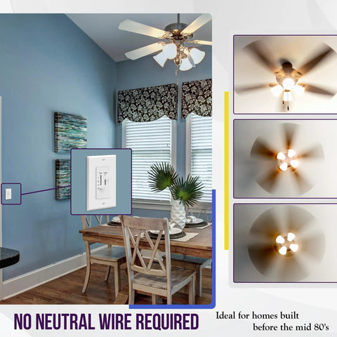 Three Speed Ceiling Fan Control Plug And Play With LED Dimmer Light Switch installation in living room, white 17001F3W