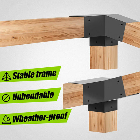 Heavy-Duty 3-Way Pergola Bracket Kit For Wood Beams In Outdoor Gazebos And Patios, 15 Degree And 75 Degree Right Angle Corner Supports, 4x4 Posts Actual 3.5x3.5 Inches, Weatherproof Steel, 4 Pack