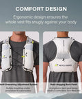Front and back view of Ultralight Running Hydration Vest With Two 500ml TPU Soft Flasks, Unisex Water Backpack showcasing design features.