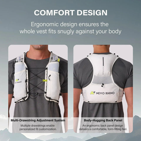 Front and back view of Ultralight Running Hydration Vest With Two 500ml TPU Soft Flasks, Unisex Water Backpack showcasing design features.