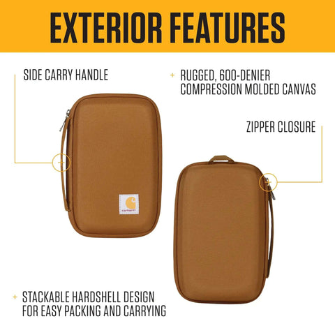 Heavy Duty Utility Tool Organizer With Hard Shell Protection Flexible Brown Case For Cables Power Banks Earbuds And Small Workshop Gear Built For The Daily Grind No Sweat Storage Solution showcasing side carry handle and zipper closure.