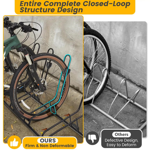 Rock Solid Four Bike Floor Rack With Zero Scratch Guards For Disc Brakes And Derailleurs Upgraded Steel Garage Organizer Holds 12 To 29 Inch Tires Total Indoor Outdoor Storage Flex