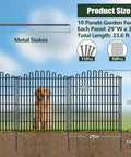 No Dig 10 Panel Decorative Garden Fence Set featuring classic arched top design, rustproof iron wire panels 33 inch high by 23.6 foot long.