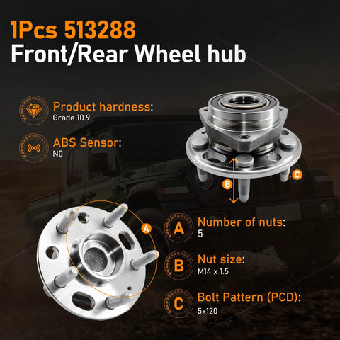 Front And Rear Wheel Hub Bearing Assembly With 5 Lug And ABS For Chevy Malibu Impala Buick Lacrosse Regal 2010 2017 Fits Front Or Rear Axle OE Quality Durable Bearing Set For A Smooth Quiet Ride with specifications