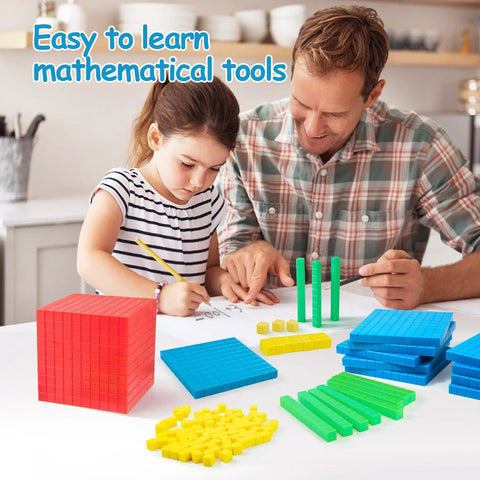 Child and teacher using Plastic Base Ten Blocks Set For Hands On Math Learning Place Value Blocks And Counting Cubes For Second Grade