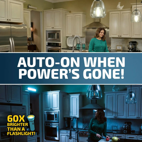 Woman in kitchen during power outage using Portable LED Light Bar For Home And Outdoors 720 Lumens Rechargeable Emergency Light