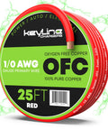 1/0 Gauge Wire 25ft OFC Oxygen Free Copper Battery Cable For Auto Electrical Wiring And Car Audio Amplifier Grounding Heavy Duty Power Cable For Speakers Amp RV Trailer Wiring Marine Use, red spool