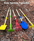 Kids Garden Tools Set For Small Hands, Mini Leaf Rake And Essentials, Durable Wood Iron And Plastic Build, Easy Assembly