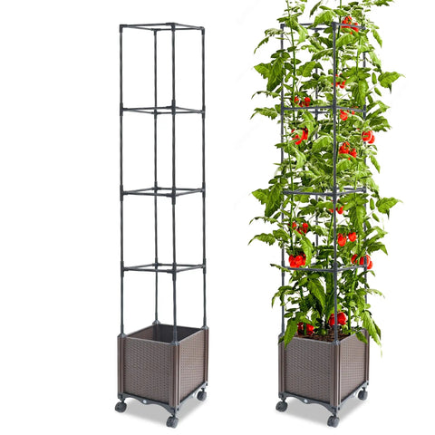 Raised Garden Bed Planter Box With Trellis 62.2 Inch Self Watering Tomato Planter For Climbing Plants And Flowers For Outdoor Patio