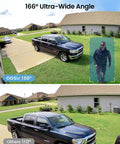 Wireless Outdoor Security Cameras System 5MP Ultra HD, 2 Camera Kit capturing front yard with 166° wide-angle view comparison