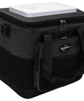 Plug In Electric Portable Cooler And 12V Car Fridge 14 Quart Capacity Soft Sided Travel Bag with zippered pocket and handles.