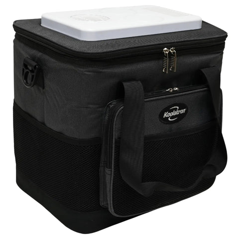 Plug In Electric Portable Cooler And 12V Car Fridge 14 Quart Capacity Soft Sided Travel Bag with zippered pocket and handles.