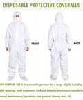 Front and back view of Pack Of 5 3XL Disposable Protective Coveralls With Hood And Elastic Cuffs For Spray Painting And Cleaning Work