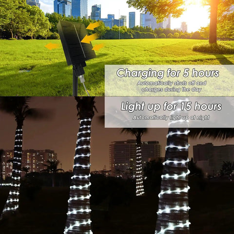 196ft 600 LED Outdoor Rope Lights With Remote Solar Powered IP65 Waterproof Weatherproof 360 Degree Lighting Timer on trees