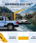 Pickup Truck Bed Crane With 1100 Lb Manual Winch Folding Jib Hoist Steel Construction 360 Degree Swivel lifting a boat