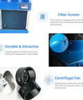 Badass Heavy Duty Spot Cooler 22178 BTU 220V Portable Air Conditioner with filter screen, aluminum fan components, and blue casing.