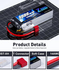 3S 11.1V 3000mAh 50C LiPo Battery With T Connector For RC Airplane Helicopter Car Truck Boat Drone FPV 2 Pack Soft Pack