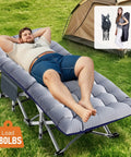 Foldable Camping Cot With Mattress Pad Portable Camp Bed for Outdoor Travel Beach Hiking and Office Use shows man relaxing
