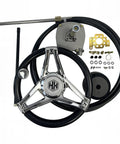 Outboard Rotary Boat Steering Kit With High Performance Marine Cable System, 3/4 Inch Tapered Shaft, 13.5 Inch Steering Wheel