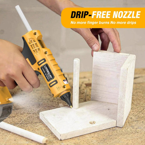 Cordless Hot Glue Gun That Works With Dewalt 20V Batteries 100W Tool Only Rapid Heat No Wires Includes 30 Glue Sticks In 0.27 By 5.9 Inch Size For Crafting Wood PVC Glass And Home Repair used on wood project