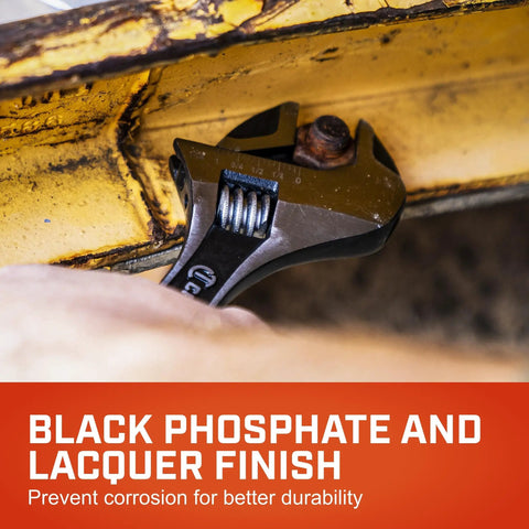 12 Inch Wide Jaw Adjustable Wrench With Micro Serrations For A Tighter Grip And 4x Torque in use on a rusty bolt