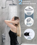 Shower Faucet Set With Rainfall Shower Head And Handheld Spray, Dope Chrome Shower System, showing a woman using the rain head.