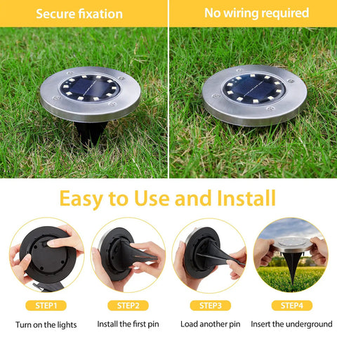12 Pack 10 LED Solar Ground Lights For Outdoor Lighting No Wiring Needed Easy Install Waterproof Disk In Ground Landscape