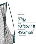 Pro Golf Practice Net 10 By 7 Feet Heavy Duty Hitting Net with FlexWeave, detailed material and size specifications displayed.