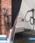 Tesla Charger Holder Wall Mount Dock And J Hook installed outdoors and indoors for EV charging cable organization.