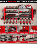 Power Tool Organizer Wall Mount For Workshop And Garage, 4 Layer Cordless Drill Organizer Rack With 3 Fixed And 1 Adjustable Layer, Large Capacity Tool Storage Holds Up To 8 Drills Red