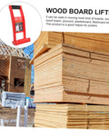 Heavy Duty Plasterboard Lifter With Non Slip Handles For Easy Drywall And Plywood Panel Handling Plus Ergonomic Design To Save Your Back From Labor among stacked plywood at a construction site.