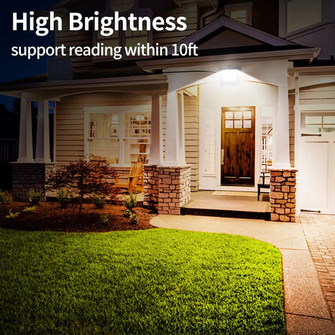 Front porch illuminated by Outdoor Solar Flood Light 6500K Cool White Dope Bright Light, Dusk to Dawn Security Spotlight, Waterproof, Auto Charge, 1200LM Illumination, Lights Up 40x40 Feet for Porch Patio Yard Garage, Easy Install, 1 Pack at night