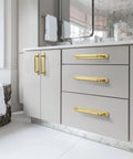 Brushed Gold Cabinet Pulls With Backplate 6 Pack Zinc Alloy Kitchen Drawer Handles Crescent Wave Decorative Plate Hardware 7.6 Inch 192mm Hole Center For Cabinets And Furniture