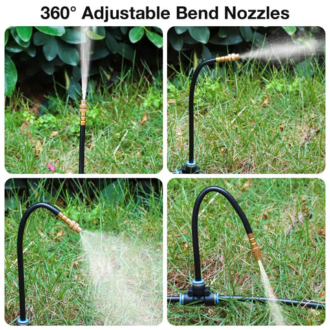 20 Pack 360 Degree Adjustable Drip Irrigation Nozzles For One Quarter Inch Tubing With Flexible Copper Mist Nozzles And Quick Connect Three Way Fittings in garden.