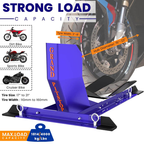 Universal Motorcycle Wheel Chock For Stand And Trailer, Completely Adjustable, Detachable And Foldable, Fits 16 To 21 Inch Wheels