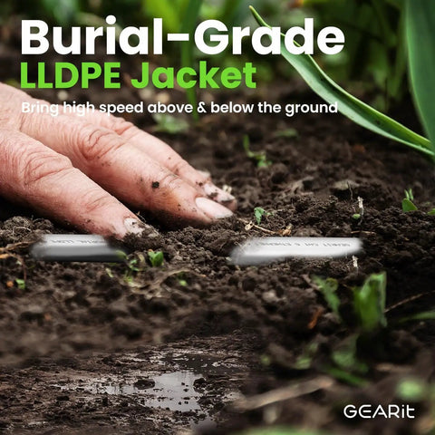 Cat6 Outdoor Flat Ethernet Cable 50 Foot White Direct Burial LLDPE Jacket Shielded FTP partially buried in soil
