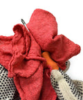 Hand holding Premium Red Cotton Shop Towels Industrial Grade Tough As Nails Heavy Duty Highly Absorbent Reusable And Durable, 10 x 12 pack 100