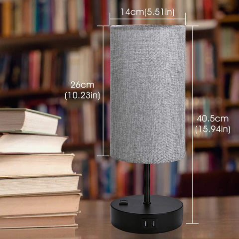 Dual USB Charging Ports And AC Outlet Nightstand Lamps Set Of 2 Touch Control 3 Way Dimmable Bedside Lamps with grey shade