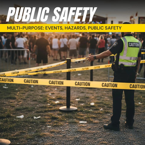 Bright Yellow Caution Tape 3 Inch Wide Roll 1000 Feet High Visibility With Bold Black Text for Danger Zones at public event