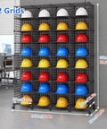 Heavy Duty Helmet Storage Box On Wheels Adjustable Stackable Hard Hat Organizer For Garage Workshop And Job Site 32 Grids 8 Layers Floor Standing Display Shelf in office setting