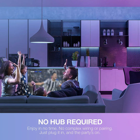 Family enjoying TV with Smart LED Strip Lights 16.4 Ft with Alexa and Google Control, creating vibrant ambient lighting.