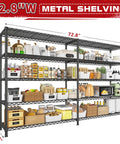 Massive 5 Tier Heavy Duty Metal Storage Shelving Unit 72.8 Inch Wide Wire Shelves With 1600 Lbs Total Weight Capacity For Garage Or Workshop Organization And Easy Clutter Busting, black steel, 72.8 x 70.9 x 17.7 in